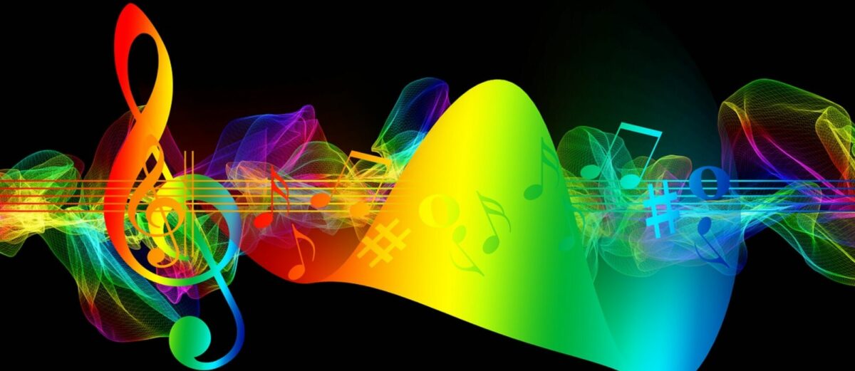 decorative rainbow image based on musical notation