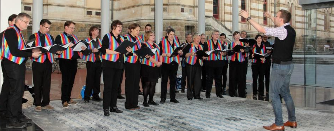 Phot of the choir performing in public